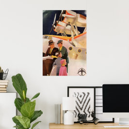 Poster Vintage Férias Familiares Via Seaplane w Hélices