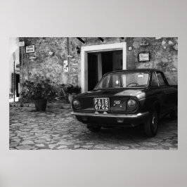 Poster Vintage FIAT car in Italy in monochrome