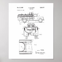 Vintage Fire Truck Patent Poster, Bombeiro