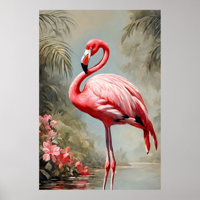 Poster Vintage Flamingo, Rosa Tropical, (Frente)