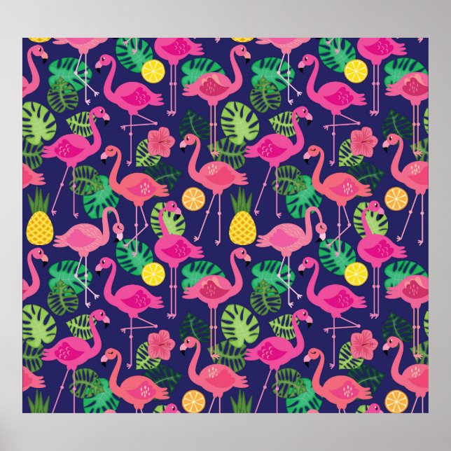 Poster Vintage flamingos, padrão de elementos de verão (Frente)