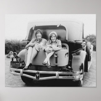 Poster Vintage Flapper Era Women Antique Car Rumble Seat
