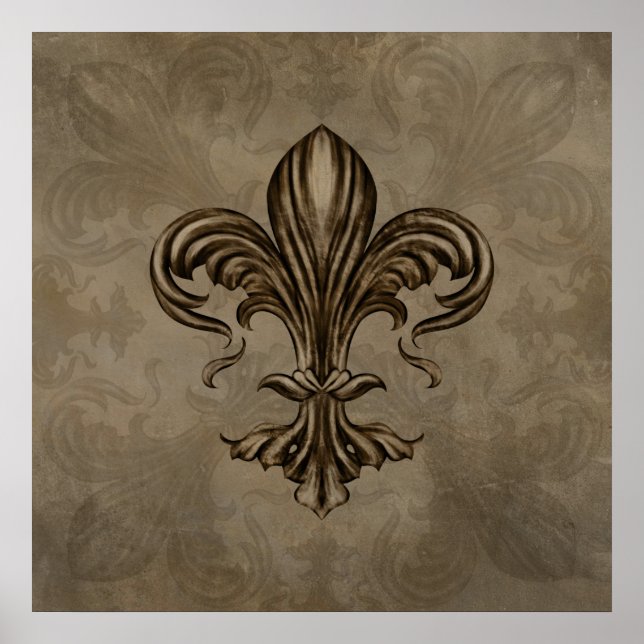 Poster Vintage Fleur-de-lis Sepia (Frente)
