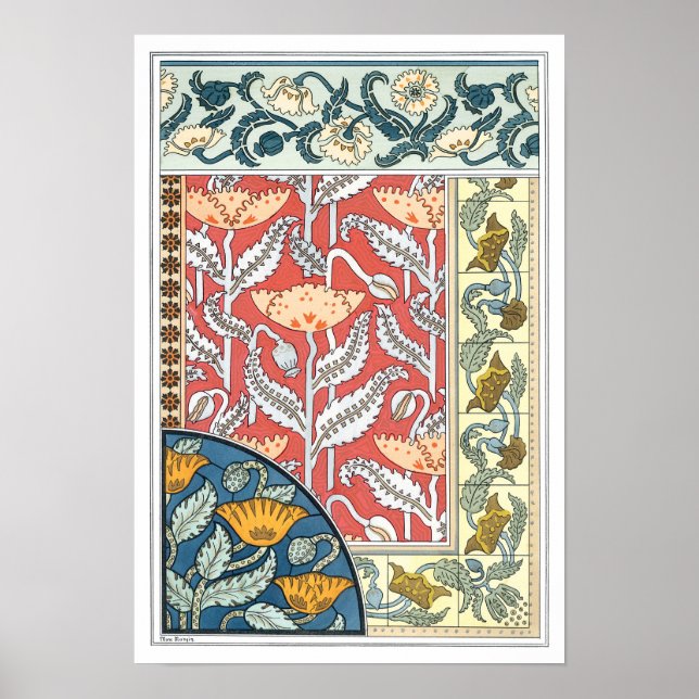 Pôster Vintage Floral Art Nouveau Poppy Flowers (Frente)