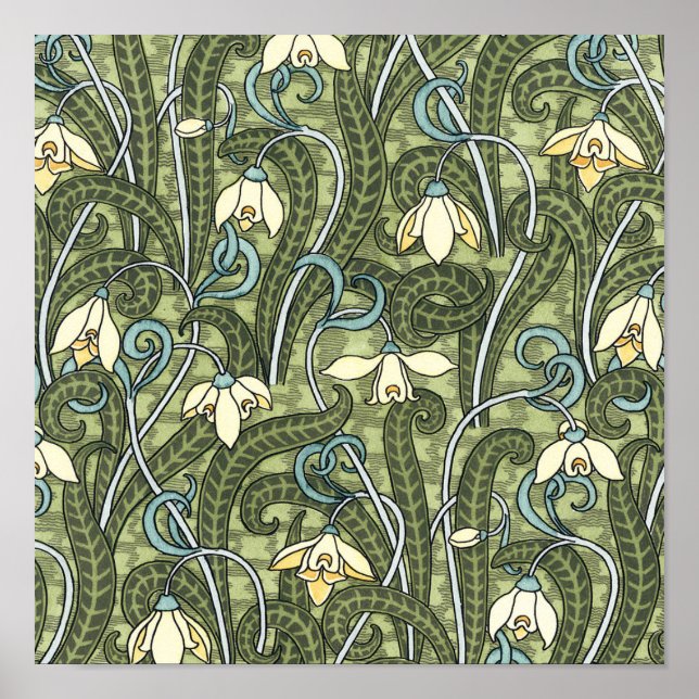 Pôster Vintage Floral Art Nouveau Snowdrop Flowers (Frente)