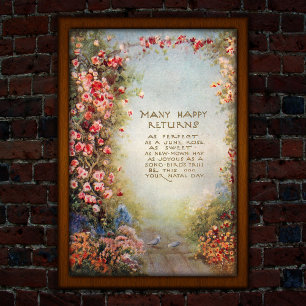 Poster Vintage Floral Birthday Saudação 1917