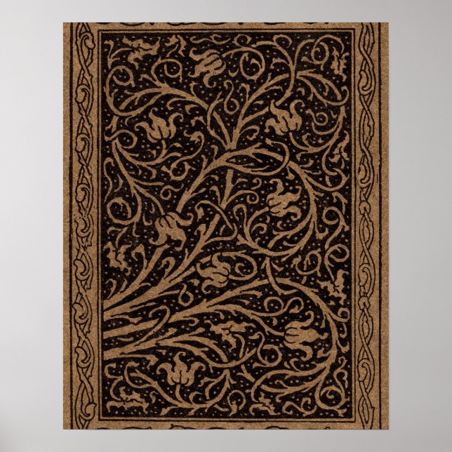 Poster Vintage Floral Brown Swirls (Frente)