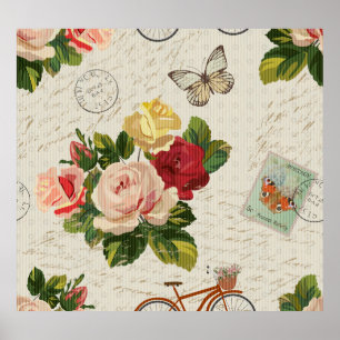 Poster Vintage floral, elegância da borboleta