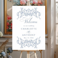 Vintage Floral Frame Dusty Blue Weding Welcome