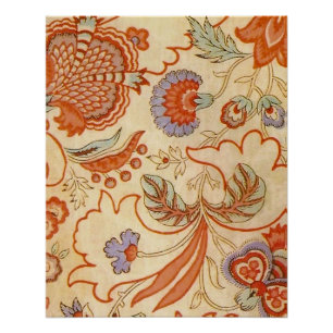 Pôster Vintage Floral Francês Chintz Antiquado Terracota