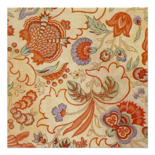 Pôster Vintage Floral Francês Chintz Antiquado Terracota
