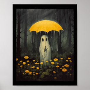 Poster Vintage Floral Ghost Halloween Ghost Dark F