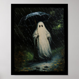 Poster Vintage Floral Ghost Halloween Ghost Na Floresta