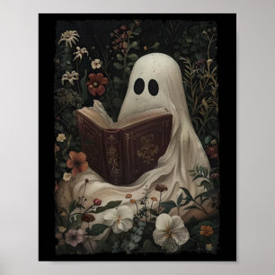 Poster Vintage Floral Ghost Reading Book Halloween Costum