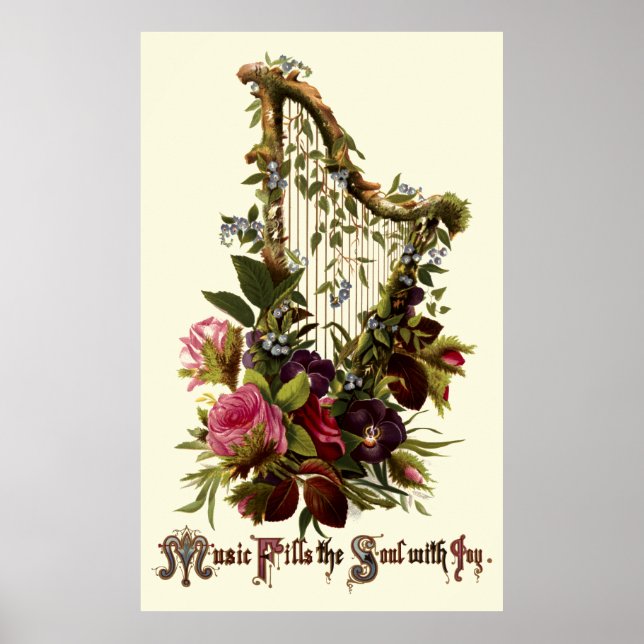 Poster Vintage Floral Harp Music (Frente)