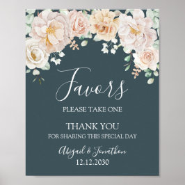 Poster Vintage Floral Navy Blue Wedding Favors Sign