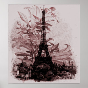 Pôster Vintage Floral Paris Eiffel Tower