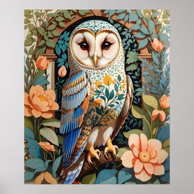 Poster Vintage Floral Patterted Barn Owl (Frente)