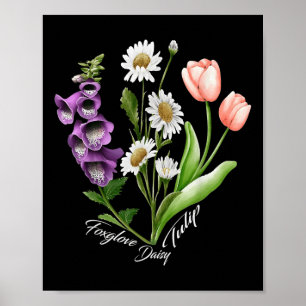 Poster Vintage Floral Plant Foxglove Daisy Tulip Flower G