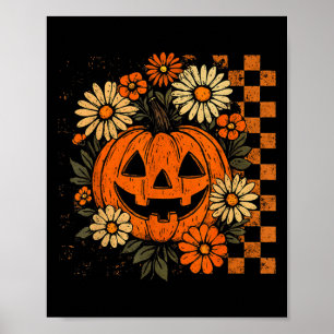 Poster Vintage Floral Pumpkin Halloween Retro Jack O Lant