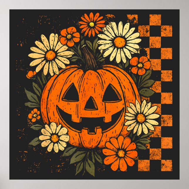 Poster Vintage Floral Pumpkin Halloween Retro Pumpkin (Frente)