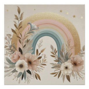 Pôster Vintage Floral Rainbow Clipart - Pastel & Neutral