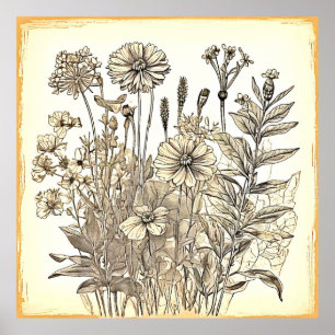 Poster Vintage Floral Sketch Design