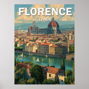 Poster Vintage Florence Itália Skyline Viagem