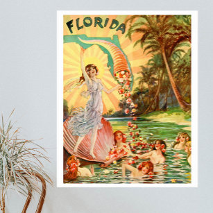 Poster Vintage Flórida faz publicidade com ninfas d'água