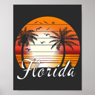 Poster Vintage Florida USA Palm Trees Summer Beach