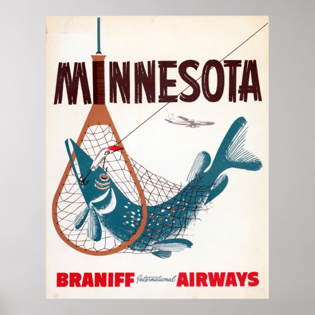 Poster Vintage Fly Fisheries Minnesota Viagem (Frente)