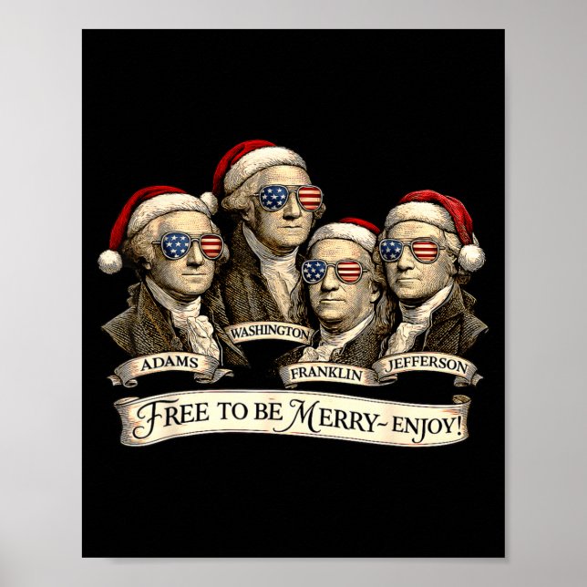Poster Vintage Founding Fathers Santa Hats Patriotic Chri (Frente)