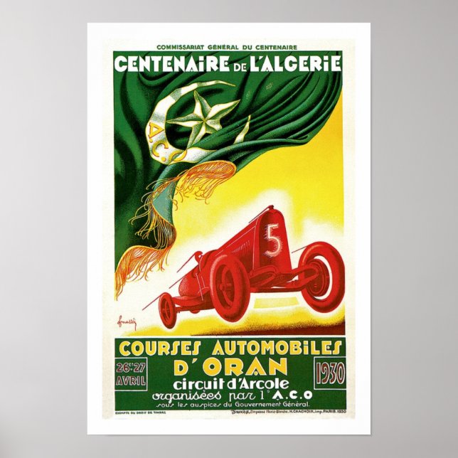 Pôster Vintage França Argelina Auto Race Ad (Frente)