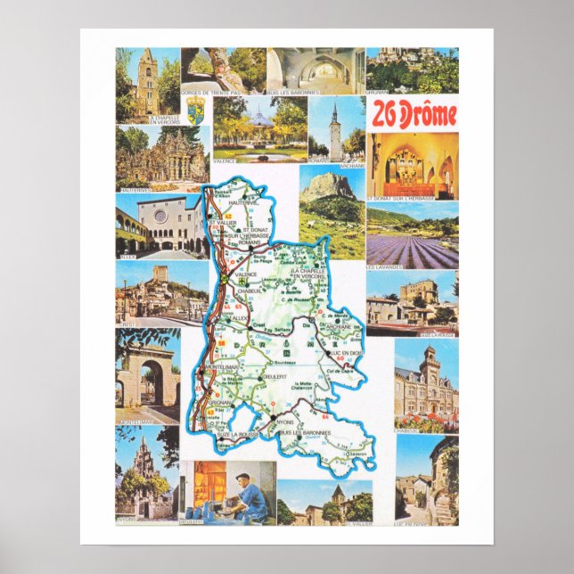 Poster Vintage France, mapa, Drome (Frente)