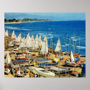 Pôster Vintage France, porto de Hyeres e porto, Var