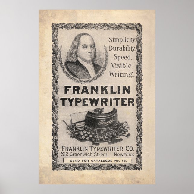Poster Vintage Franklin Typewrite Ad de 1899 (Frente)