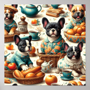Poster Vintage French Bulldog Seamless