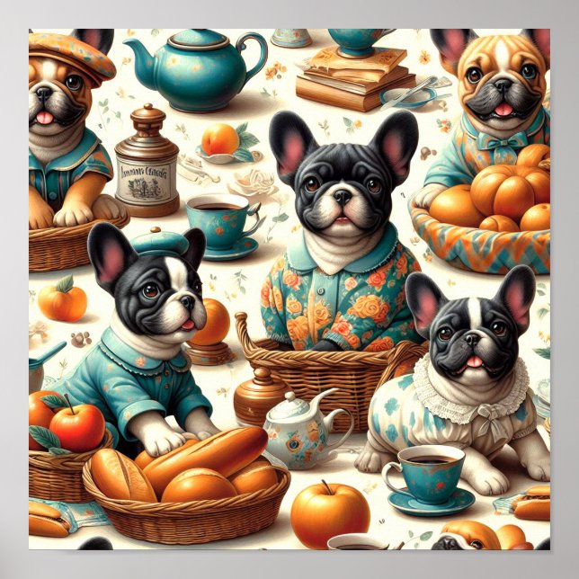 Poster Vintage French Bulldog Seamless (Frente)
