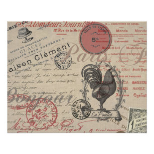 Pôster Vintage French Escrevendo Tipografia Paris Rooster