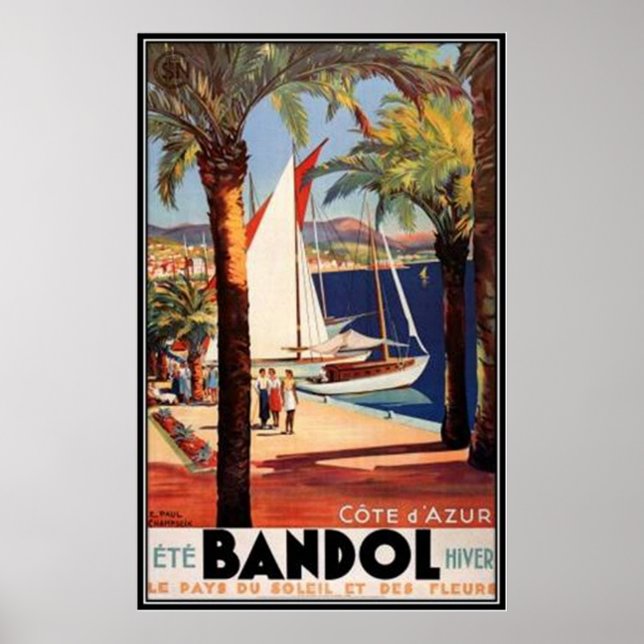 Poster Vintage French Riviera, França - (Frente)