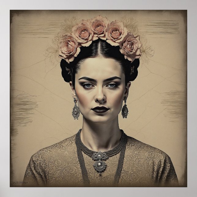 Poster Vintage Frida Kahlo Portrait (Frente)
