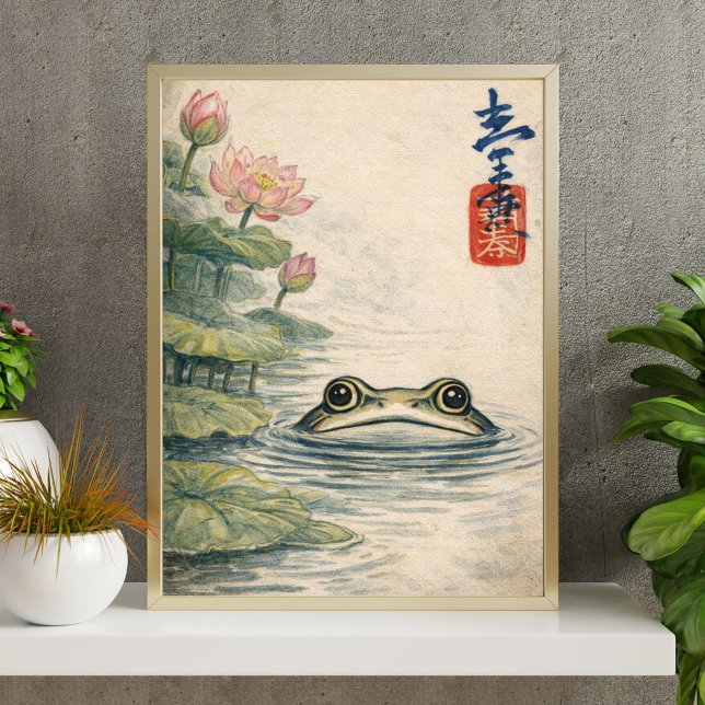 Poster Vintage Frog and Lotus Pond Art – Japanese (Criador carregado)
