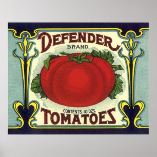 Pôster Vintage Fruta Crate Label Art, Defender Tomates