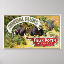 Pôster Vintage Fruta Crate Label Art, Imperial Plums