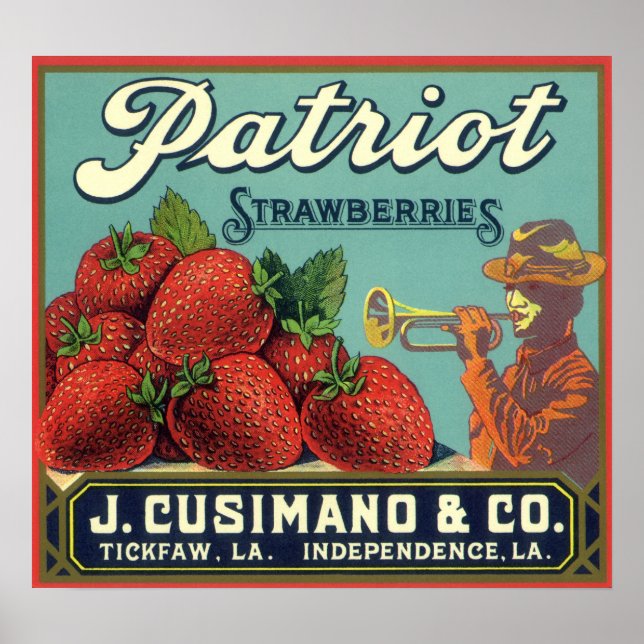 Poster Vintage Fruta Crate Label Art Patriot Strawberry (Frente)