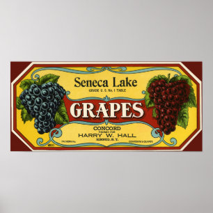 Pôster Vintage Fruta Crate Label Art, Seneca Lake Graphic