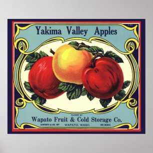 Poster Vintage Fruta Rótulo Art Yakima Valley Apple
