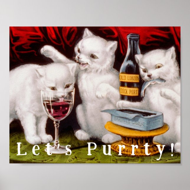 Poster Vintage Funny Cute Party Cats - Let's Purrty! (Frente)