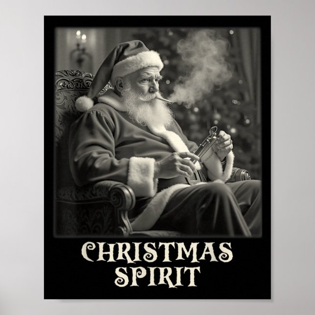Poster Vintage Funny Smoking Santa Claus Christmas Srit  (Frente)