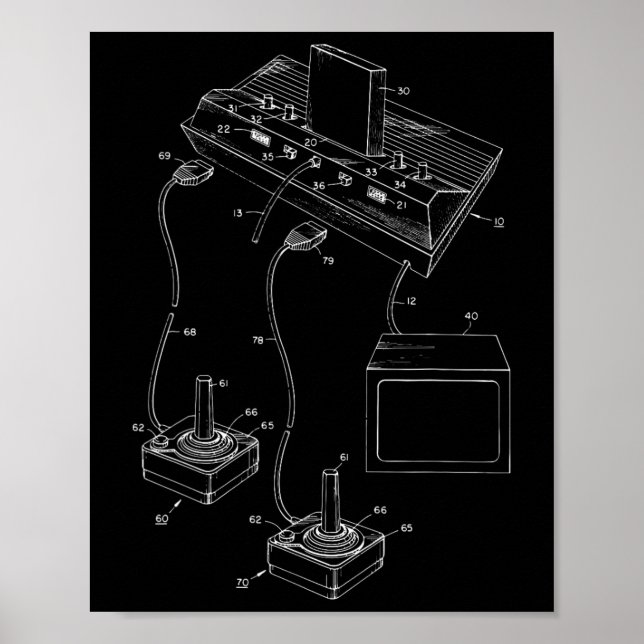 Poster Vintage Gaming Diagrama - Video Game Joystick Cont (Frente)